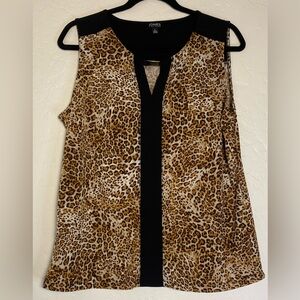 Jones New York Pullover Sleeveless Blouse Women Large Leopard Print Black Trim